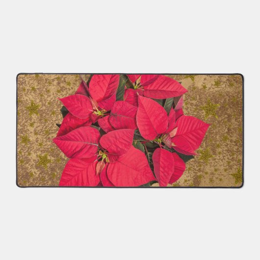 赤いクリスマスフラワー、金ゴールド星オン抽象芸術紙 デスクマット (正面)