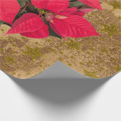 赤いクリスマスフラワー、金ゴールド星オン抽象芸術紙 ラッピングペーパー (角)