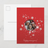 赤いクリスマスフレームに雪の結晶 インビテーションポストカード (正面/裏面)