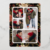 赤いクリスマスフローラフォトコラージュ結婚の金ゴールド 箔招待状 (裏面)