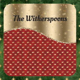 赤いクリスマスフローラ(金ゴールドリボンと名前) スクエアシール