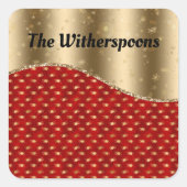 赤いクリスマスフローラ(金ゴールドリボンと名前) スクエアシール (正面)