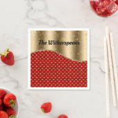 赤いクリスマスフローラ(金ゴールドリボンと名前) スタンダードカクテルナプキン (インサイチュ)