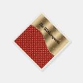 赤いクリスマスフローラ(金ゴールドリボンと名前) スタンダードカクテルナプキン (角)