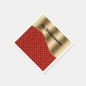 赤いクリスマスフローラ(金ゴールドリボンと名前) スタンダードカクテルナプキン (角)