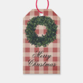 赤いクリスマスプレイド「メリークリスマス」タイポグラフィ ギフトタグ (正面)