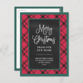 赤いクリスマスプレイド |新しい自宅引っ越しのお知らせ ポストカード (正面/裏面)