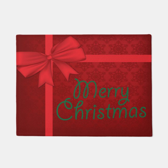 赤いクリスマスプレゼントの玄関マット ドアマット (正面)