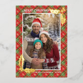 赤いクリスマスプレド | メリークリスマスフォトカード | 箔シーズンカード (正面)