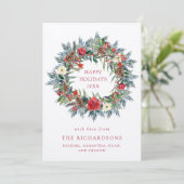 赤いクリスマスベリーと松のリース クラフト シーズンカード (スタンド正面)