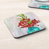 赤いクリスマスベリー水彩素晴らし画 コースター (左側)