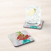 赤いクリスマスベリー水彩素晴らし画 コースター (右側)