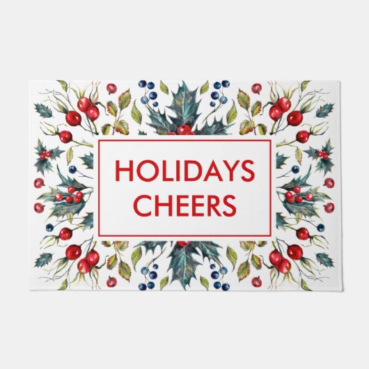 赤いクリスマスベリー ドアマット (正面)