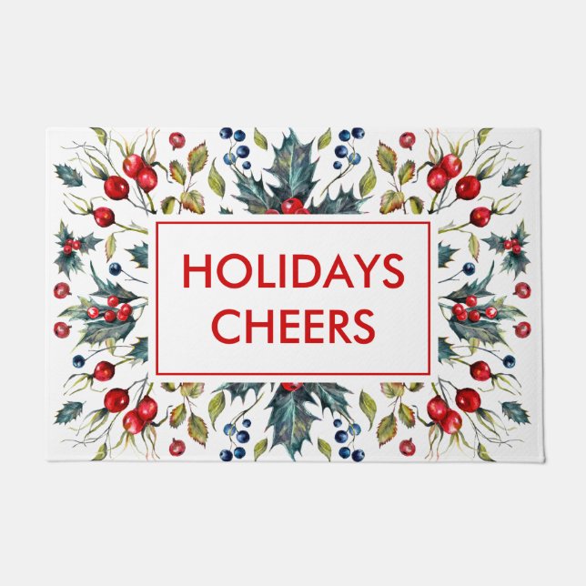 赤いクリスマスベリー ドアマット (正面)