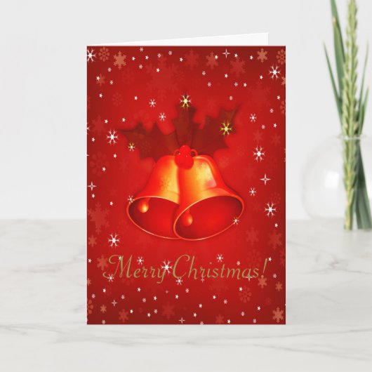 赤いクリスマスベルと挨拶パーソナライズされた シーズンカード (正面)