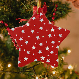 赤いクリスマスホリデーに輝く白い星 セラミックオーナメント