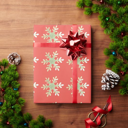 赤いクリスマスホリデーに雪の結晶 ラッピングペーパー (クリスマスギフト)