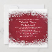 赤いクリスマスホワイトスノーフレーク結婚式の招待 招待状 (正面)
