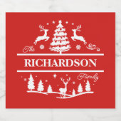 赤いクリスマスホワイトファミリー名パーソナライズされた前 スパークリングワインラベル (シングルラベル)