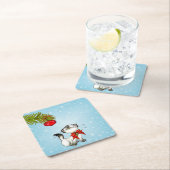 赤いクリスマスボウ姿の奇妙な子猫 スクエアペーパーコースター (インサイチュ)