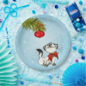 赤いクリスマスボウ姿の奇妙な子猫 ペーパープレート (パーティー)