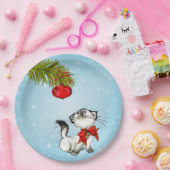 赤いクリスマスボウ姿の奇妙な子猫 ペーパープレート (パーティー)