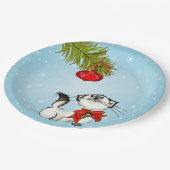 赤いクリスマスボウ姿の奇妙な子猫 ペーパープレート (アングル)