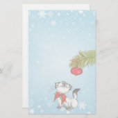 赤いクリスマスボウ姿の奇妙な子猫 便箋 (正面/裏面)