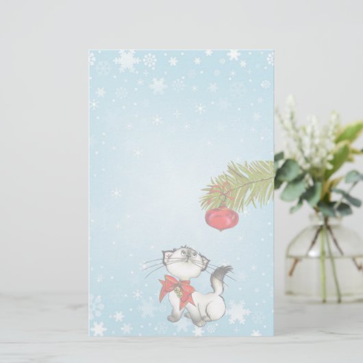 赤いクリスマスボウ姿の奇妙な子猫 便箋 (スタンド正面)