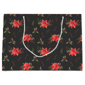 赤いクリスマスボタニカルパターン ラージペーパーバッグ (正面)