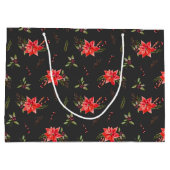 赤いクリスマスボタニカルパターン ラージペーパーバッグ (裏面)