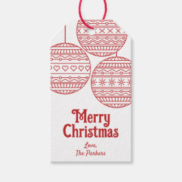 赤いクリスマスボールがデザインされたメリークリスマスのオーナメント ギフトタグ