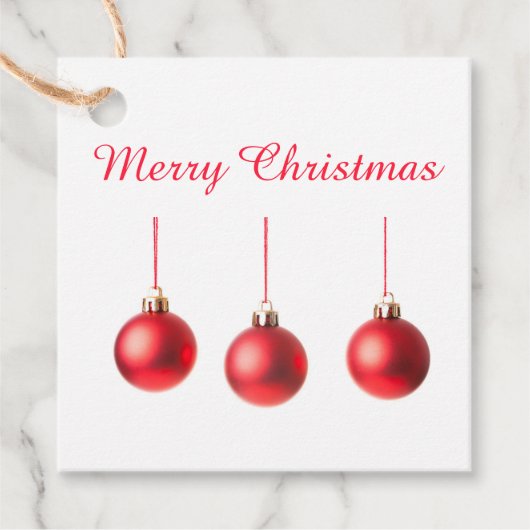 赤いクリスマスボールの装飾の写真と文字 フェイバータグ (正面)