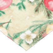 赤いクリスマスボールストライプ金ゴールド白花 テーブルクロス (アングル)