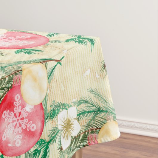 赤いクリスマスボールストライプ金ゴールド白花 テーブルクロス (インサイチュ)