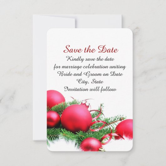 赤いクリスマスボール日付を保存 セーブザデート (正面)