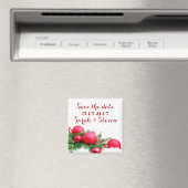 赤いクリスマスボール日付を保存 マグネット (インサイチュ (食洗機))