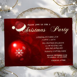赤いクリスマスボール、サンタ帽、会社のクリスマス 招待状