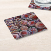 赤いクリスマスボール スクエアペーパーコースター (アングル)