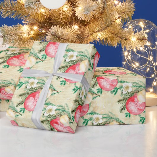 赤いクリスマスボール ラッピングペーパー (クリスマス)