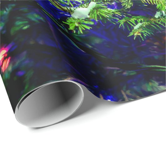 赤いクリスマスボール、緑のトウヒの木 ラッピングペーパー (ロールコーナー)