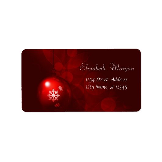 赤いクリスマスボール、雪片、赤 ラベル (正面)