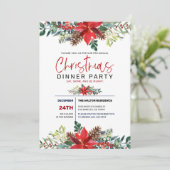 赤いクリスマスポインセチアと冬の葉 招待状 (スタンド正面)