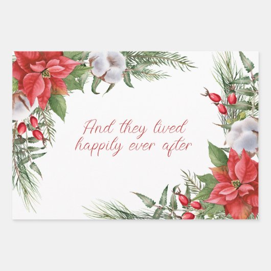 赤いクリスマスポインセチアパーソナライズされた枠 ラッピングペーパーシート (正面3)
