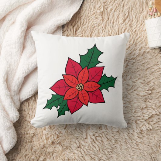 赤いクリスマスポインセチア付き四角い装飾用クッション クッション (ブランケット)