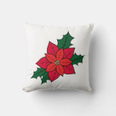 赤いクリスマスポインセチア付き四角い装飾用クッション クッション (正面)
