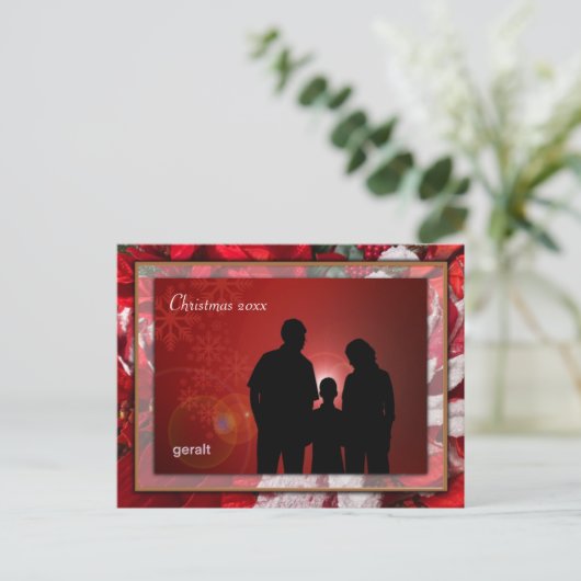 赤いクリスマスポインセチア家族の写真はがき ポストカード (スタンド正面)