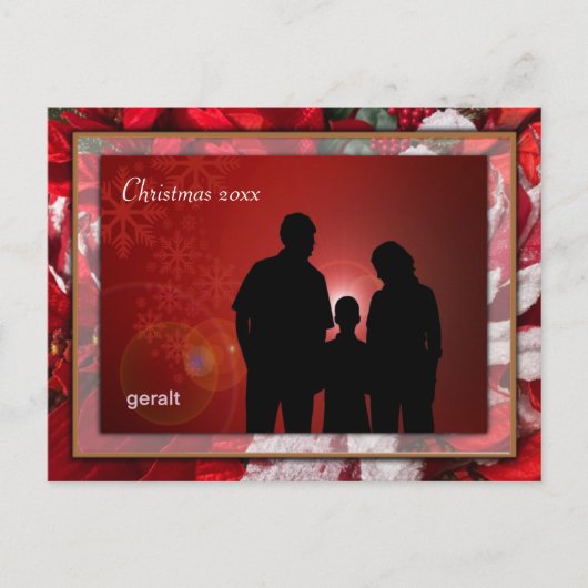 赤いクリスマスポインセチア家族の写真はがき ポストカード (正面)