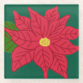 赤いクリスマスポインセチア  ガラスコースター (正面)