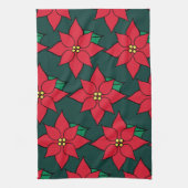 赤いクリスマスポインセティアスのキッチンタオル キッチンタオル (縦)